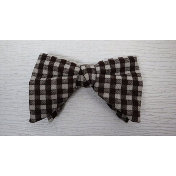 VINTAGE BROWN PLAID CLIP ON BOW TIE - Picture 1 of 4